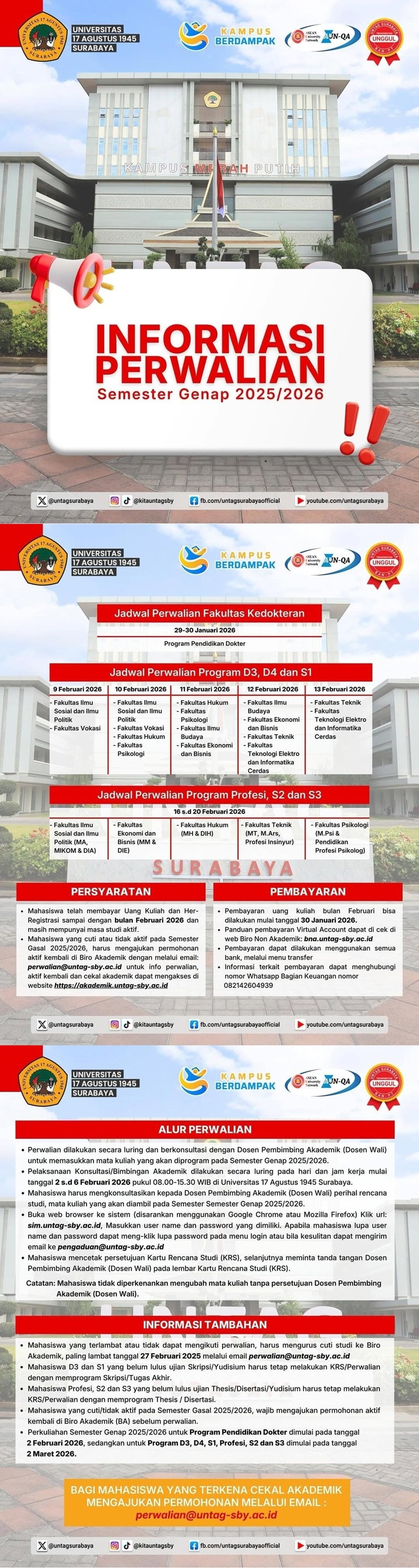 Informasi Perwalian Semester Genap 2025/2026 Universitas 17 Agustus 1945 Surabaya