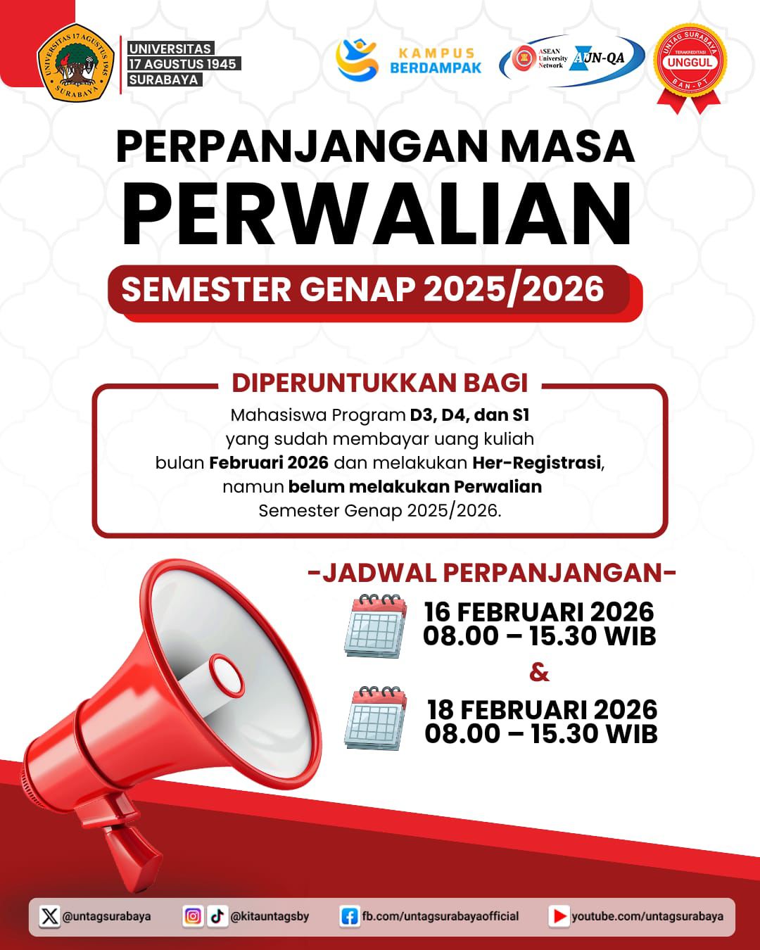 Perpanjangan Masa Perwalian Semester Genap 2025/2026 