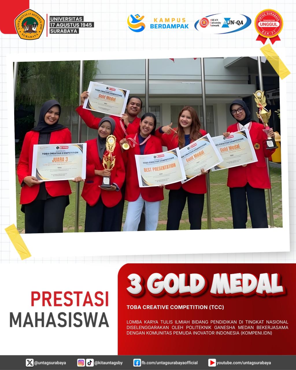 Selamat dan sukses atas Gold Medal pada ajang Toba Creative Competition (TCC) Tingkat Nasional