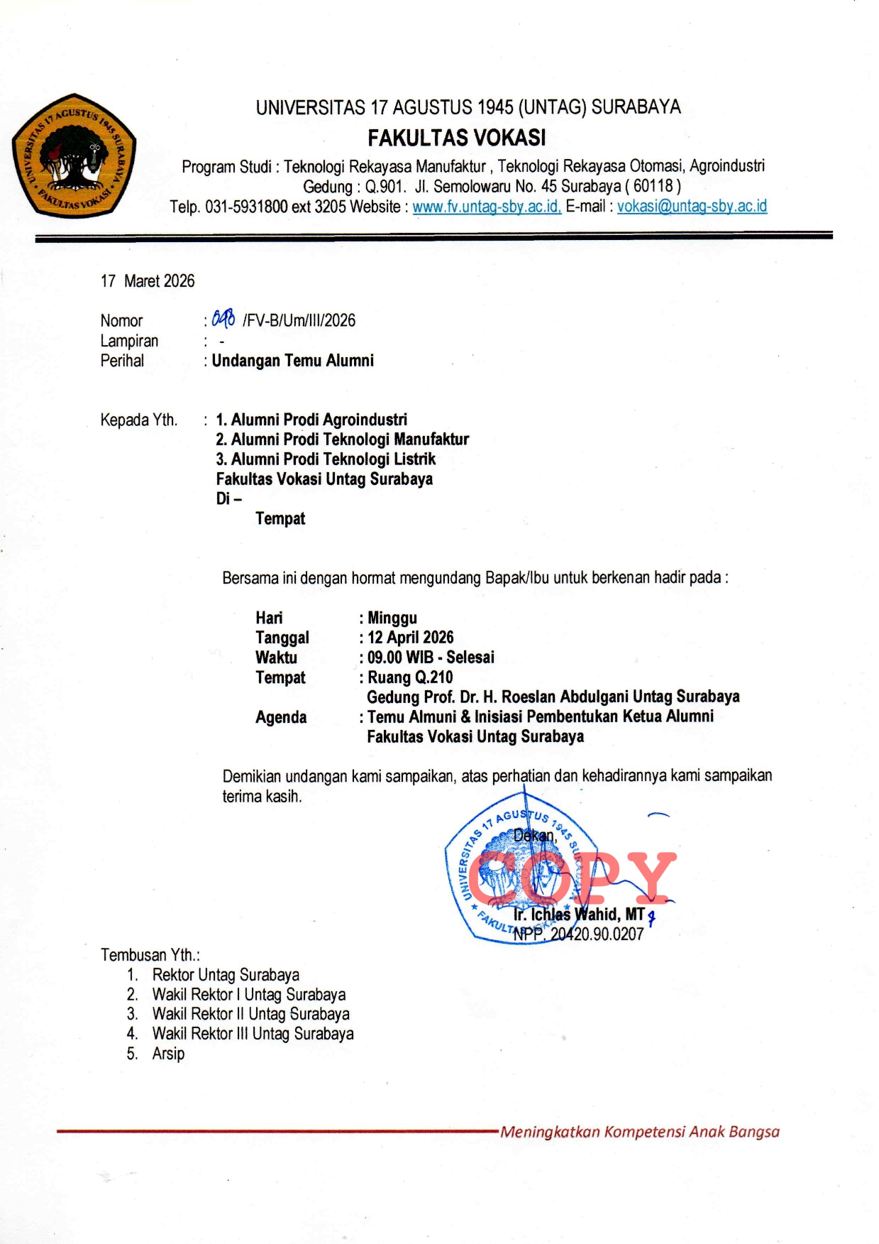 Undangan Temu Alumni Fakultas Vokasi 2026