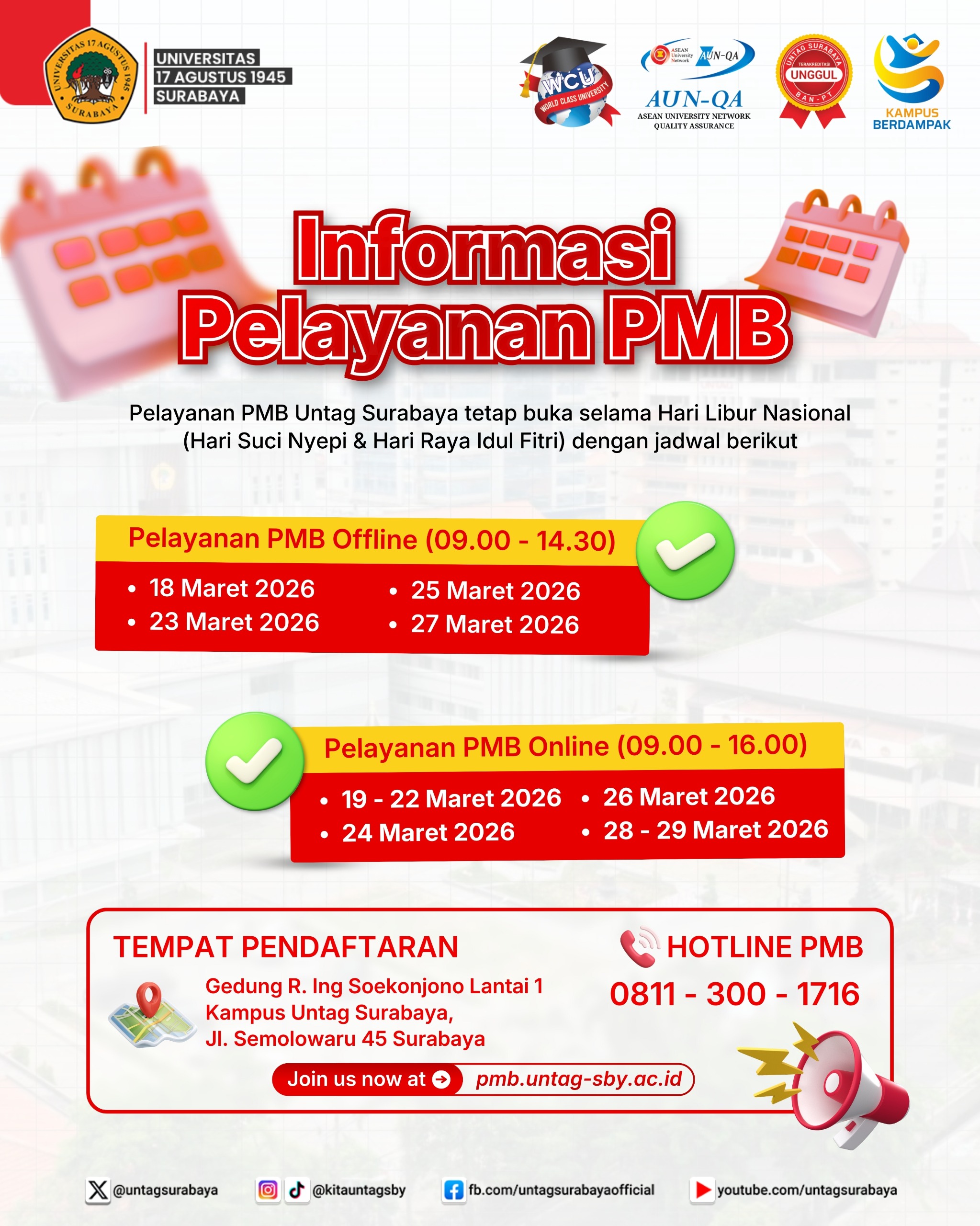 Informasi Pelayanan PMB selama Hari Libur Nasional (Hari Suci Nyepi & Hari Raya Idul Fitri) 2026