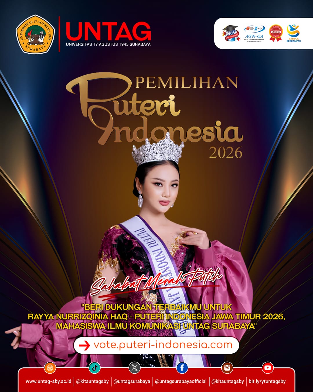 Dukung Mahasiswa Untag Surabaya di ajang Pemilihan Puteri Indonesia 2026