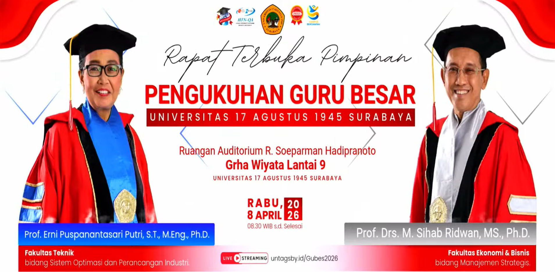 Untag Surabaya Tambah Dua Profesor Baru, Perkuat Jajaran Akademik